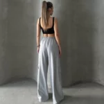 pantalon survêtement sport palazzo perry avec poches cargo oversize chic pour femme gris mydukkan