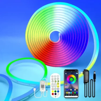 bande lumineuse néon led rgb 5m, contrôle application et télécommande, led smart neon strip light