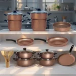 batterie de cuisine 18, 23 pièces cookart big chief granite gold bronze, ustensiles de cuisine bambou 5 pièces