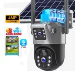 caméra surveillance ptz solaire 4g double objectif ai 8mp 4k color vu v380 pro, vision nocturne, rotation à 360°