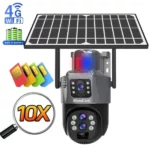 caméra surveillance ptz solaire 4g double objectif ai 8mp 4k color vu v380 pro, vision nocturne, rotation à 360°