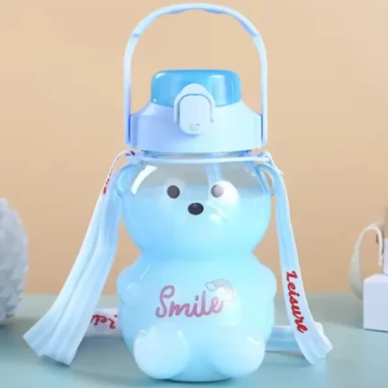 gourde ourson smile avec paille pour enfants bleu