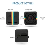 sq11 mini caméra de surveillance dvr hd 1080p, angle 140°, vision nocturne