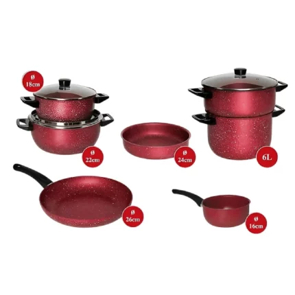 batterie de cuisine 10 pièces granite rouge cookart
