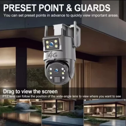 caméra de surveillance ptz solaire 4g double objectif lens 4k hd 8mp a30 golden eye, vision nocturne, zoom x20, détection ai