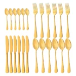 ménagère de cuisine en acier inoxydable doré 24 pièces, ensemble de couverts en inox doré 24 pcs
