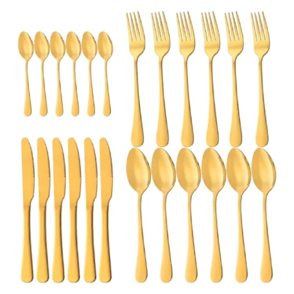 ménagère de cuisine en acier inoxydable doré 24 pièces, ensemble de couverts en inox doré 24 pcs