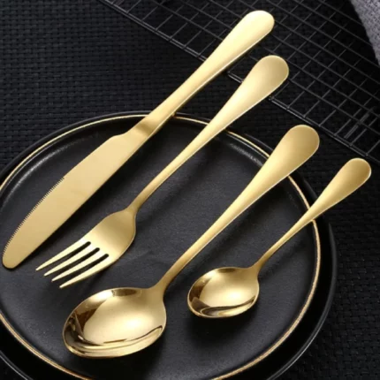 ménagère de cuisine en acier inoxydable doré 24 pièces, ensemble de couverts en inox doré 24 pcs