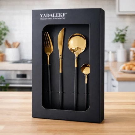 ménagère de cuisine en acier inoxydable doré 24 pièces, ensemble de couverts fines en inox doré yadalekf