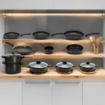 batterie de cuisine 15 pièces cookart big chief granite noir, bronze, rouge + 5 ustensiles de cuisine en bambou