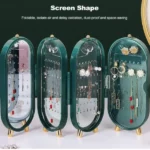 boîte à bijoux pliable avec miroir en forme d'écran en métal vert