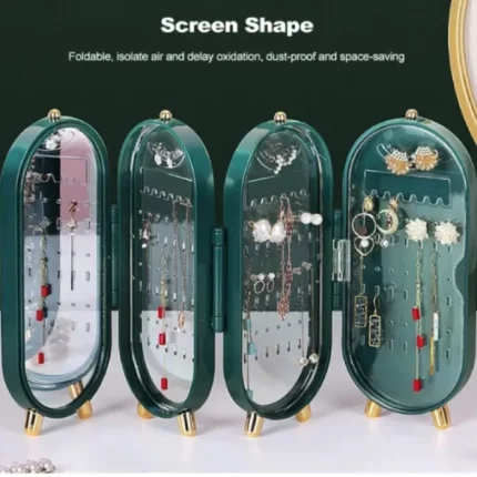 boîte à bijoux pliable avec miroir en forme d'écran en métal vert