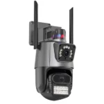 caméra de surveillance externe intelligente dual lens wifi hd 6mp icsee noir