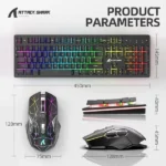 ensemble clavier et souris gaming sans fil attack shark t3, 2,4 GHz, RVB, 4800 DPI