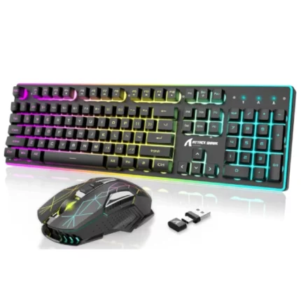 ensemble clavier et souris gaming sans fil attack shark t3, 2,4 GHz, RVB, 4800 DPI