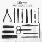 ensemble de manucure pédicure coupe-ongles professionnel 16 pièces en inox noir