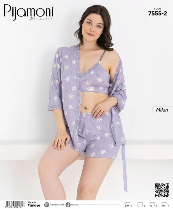pyjama femme 3 pièces en coton pijamoni mauve lilas