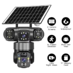 caméra de surveillance solaire ptz 12mp uhd 6k 3 objectifs lens 4g v380 pro