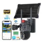 caméra de surveillance solaire ptz 8mp 4k wifi double objectif ai zoom x10 hongglobal v380 pro