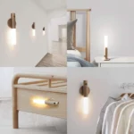 lampe veilleuse led magnétique avec détecteur de mouvement en bois de noyer