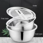 bassin coupe-légumes multifonction 3en1 en acier inoxydable, passoire à râpe, panier à égoutter, bol à salade