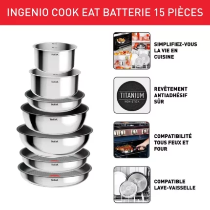 batterie de cuisine tefal ingenio cook eat 15 pièces L881SF04
