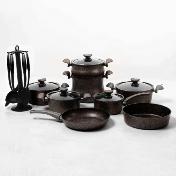 batterie de cuisine en granite oms 19 pièces noir