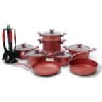 batterie de cuisine en granite oms 19 pièces rouge