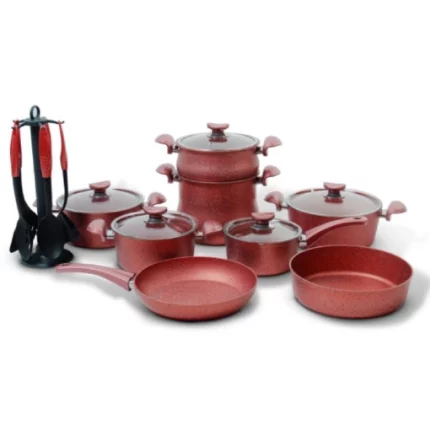 batterie de cuisine en granite oms 19 pièces rouge