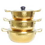 ensemble de 3 casseroles en acier inoxydable doré