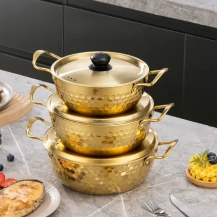 ensemble de 3 casseroles en acier inoxydable doré