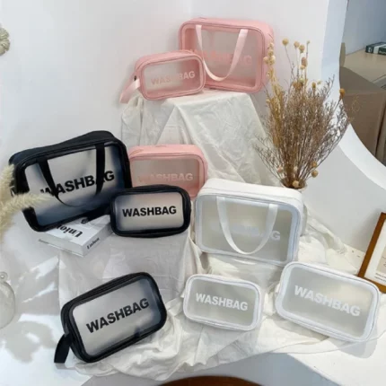 ensemble de 3 trousses de toilette cosmétiques transparentes imperméables washbag