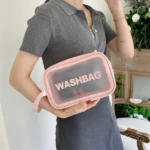 trousse de toilette cosmétiques transparente imperméable washbag rose