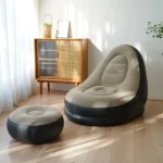 canapé fauteuil gonflable confort xxl avec pouf beige-noir