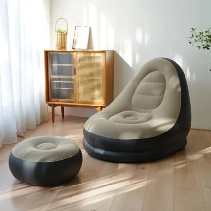 canapé fauteuil gonflable confort xxl avec pouf beige-noir