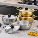 lot de 3 marmites faitouts coréennes en acier inoxydable de qualité premium 20 cm, 22 cm, 24 cm