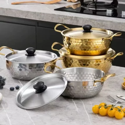 lot de 3 marmites faitouts coréennes en acier inoxydable de qualité premium 20 cm, 22 cm, 24 cm