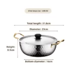 lot de 3 marmites faitouts coréennes en acier inoxydable de qualité premium 20 cm, 22 cm, 24 cm argent silver