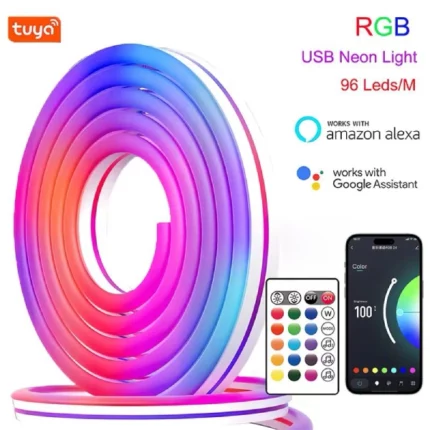 tuya ruban led rgb néon intelligent wifi et bluetooth 5m 96led
