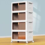 armoire de rangement modulaire empilable 4 niveaux tiroirs, portes coulissantes, roulettes, plastique abs
