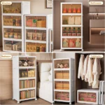 armoire de rangement modulaire empilable 4 niveaux tiroirs, portes coulissantes, roulettes, plastique abs