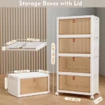 armoire de rangement modulaire empilable 4 niveaux tiroirs, portes coulissantes, roulettes, plastique abs