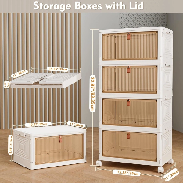 Armoire de Rangement Modulaire à 4 Niveaux – Empilable, Portes Coulissantes et Roulettes (4) armoire de rangement modulaire empilable 4 niveaux tiroirs, portes coulissantes, roulettes, plastique abs