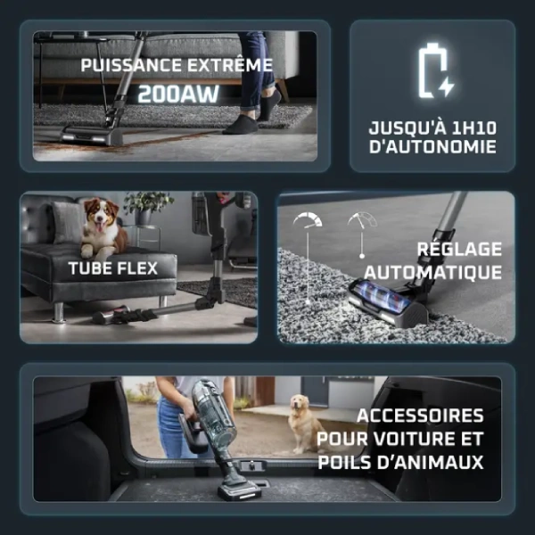 aspirateur balai sans fil rowenta x-force flex 14.60 animal care 200 airwatts
