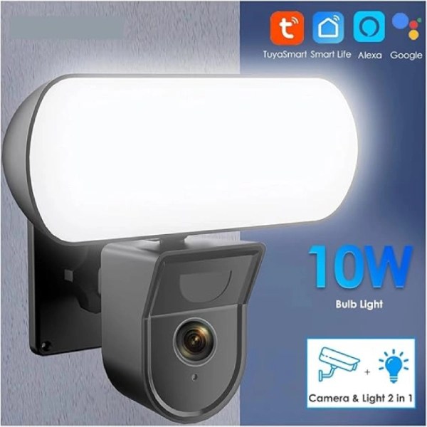 caméra de surveillance projecteur extérieure wifi tuya 3mp full hd 10w avec détecteur capteur AI IR, smart life, alexa, google home