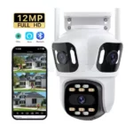 caméra de surveillance extérieure wifi ptz 360° p15 triple 3 lens objectifs 12mp full hd icsee, vision nocturne infrarouge, détection humaine ai