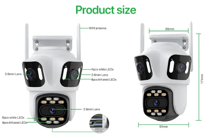 Caméra de Surveillance Extérieure WiFi PTZ 360° P15 Triple Lens 12MP Full HD ICSee (5) caméra de surveillance extérieure wifi ptz 360° p15 triple 3 lens objectifs 12mp full hd icsee, vision nocturne infrarouge, détection humaine ai