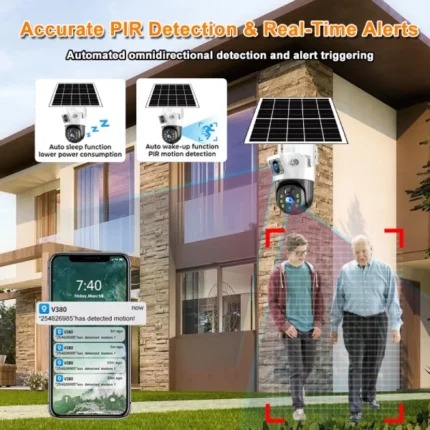 caméra de surveillance solaire 4g ptz 360° 8mp 4k double objectif zoom x10 v380 pro cctv