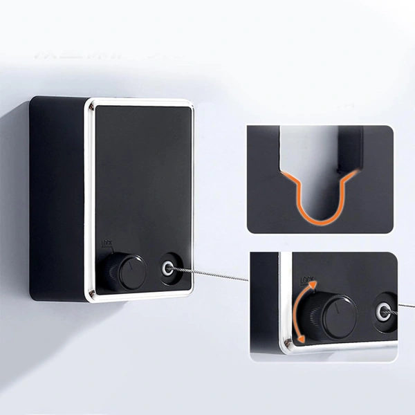 Corde Étendoir à Linge Rétractable Murale – 4,2m (2) corde étendoir à linge rétractable murale en acier inoxydable 4.2m