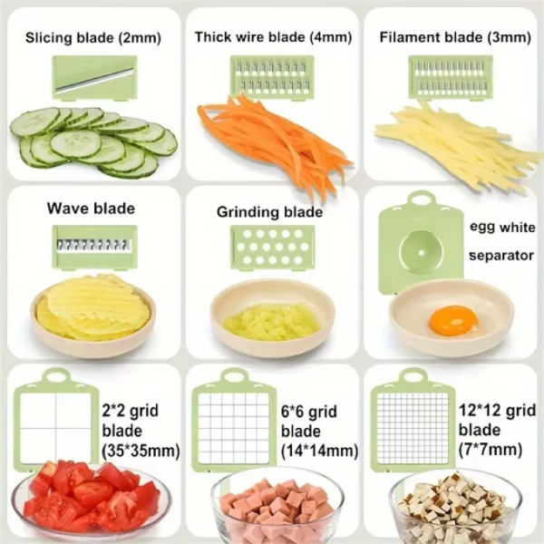 Coupe-Légumes Multifonctions 9en1 avec Hachoir à Épices (Édition 2024) - 15 Pièces (4) Coupe-Légumes Multifonctions 9en1 avec Hachoir à Épices (Édition 2024) - 15 Pièces – Image 5